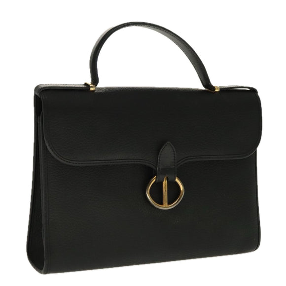 Christian Dior Hand Bag Leather Black Gold Auth 95744