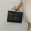 Christian Dior Hand Bag Leather Black Gold Auth 95744-23
