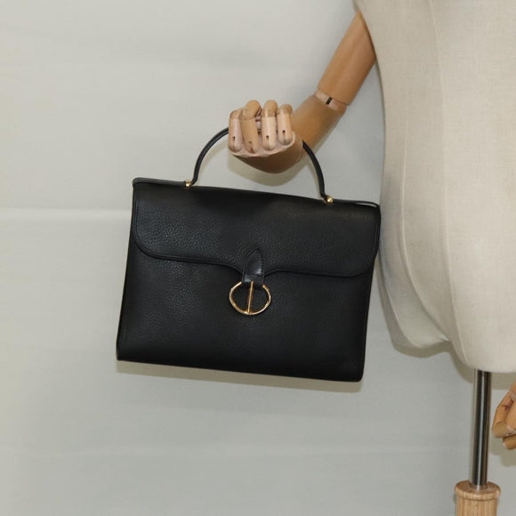 Christian Dior Hand Bag Leather Black Gold Auth 95744