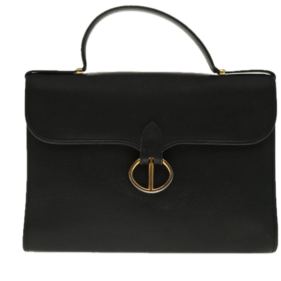 Christian Dior Hand Bag Leather Black Gold Auth 95744