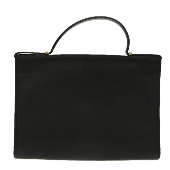 Christian Dior Hand Bag Leather Black Gold Auth 95744