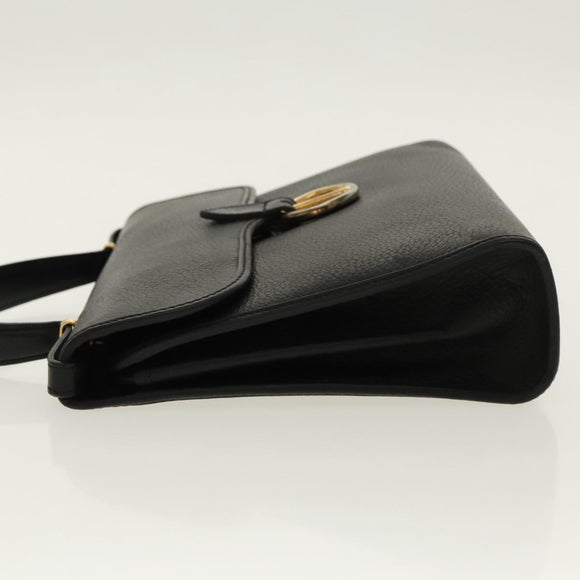 Christian Dior Hand Bag Leather Black Gold Auth 95744