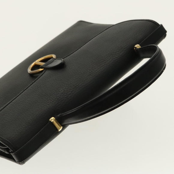 Christian Dior Hand Bag Leather Black Gold Auth 95744