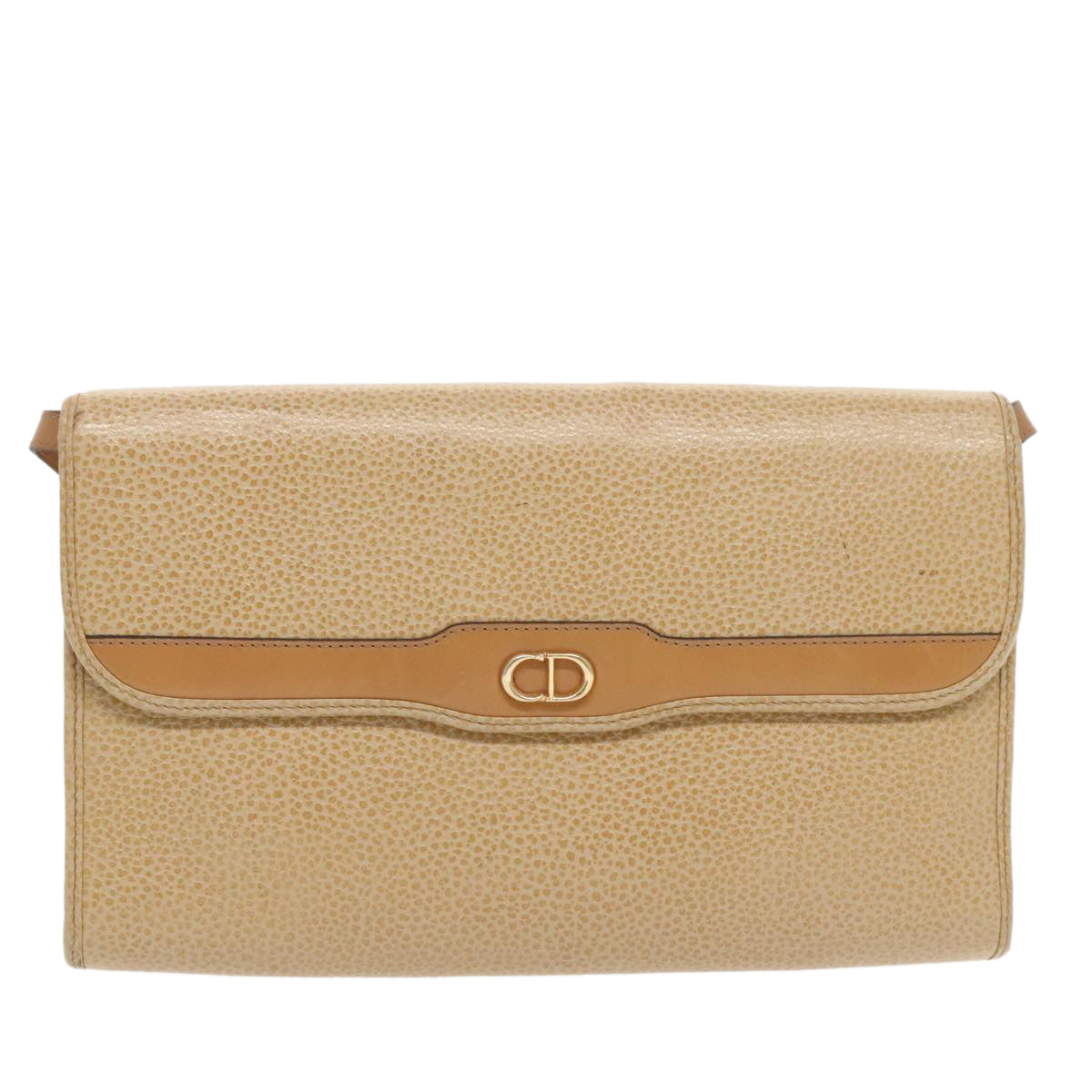 Christian Dior Shoulder Bag Leather Beige Gold Auth 95767 - 0