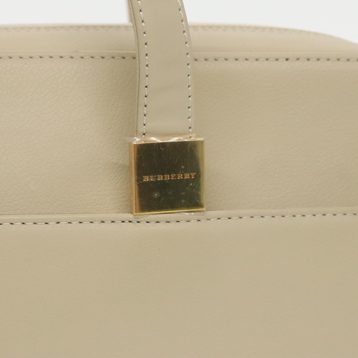 BURBERRY Tote Bag Leather Beige Gold Auth 95774