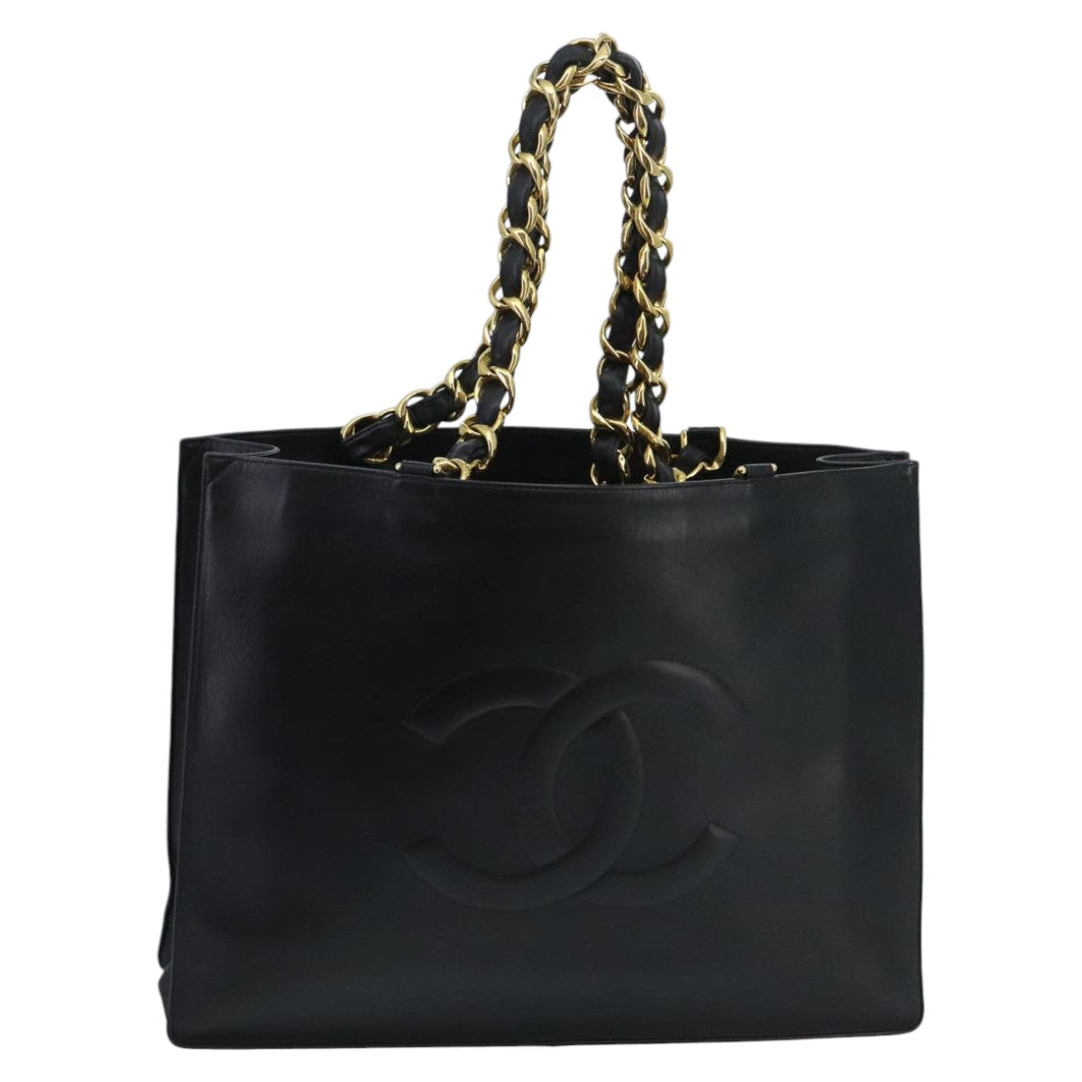 CHANEL COCO Mark Chain Tote Bag Leather Black Gold CC Auth 95782A