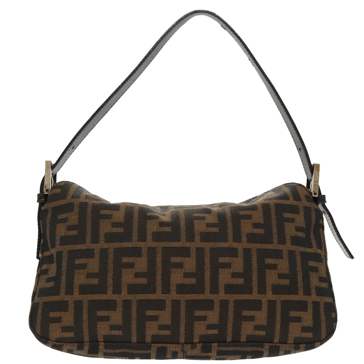 FENDI Zucca Canvas Mamma Baguette Shoulder Bag Black Brown Silver Auth 95783A - 0