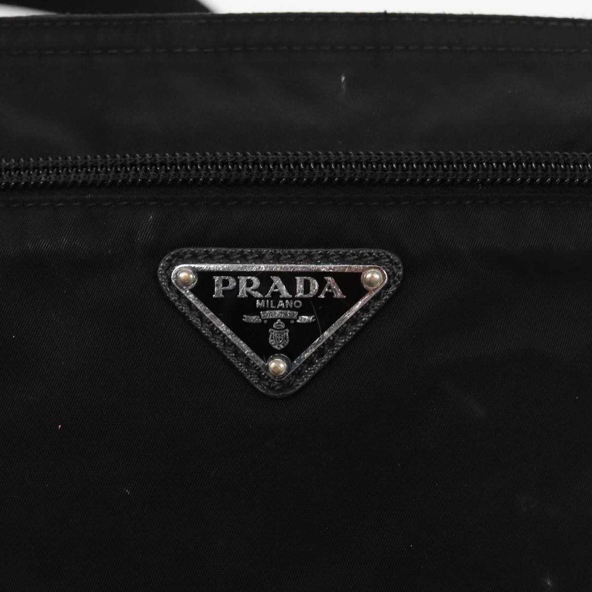 PRADA Shoulder Bag Nylon Black Silver Auth 95787