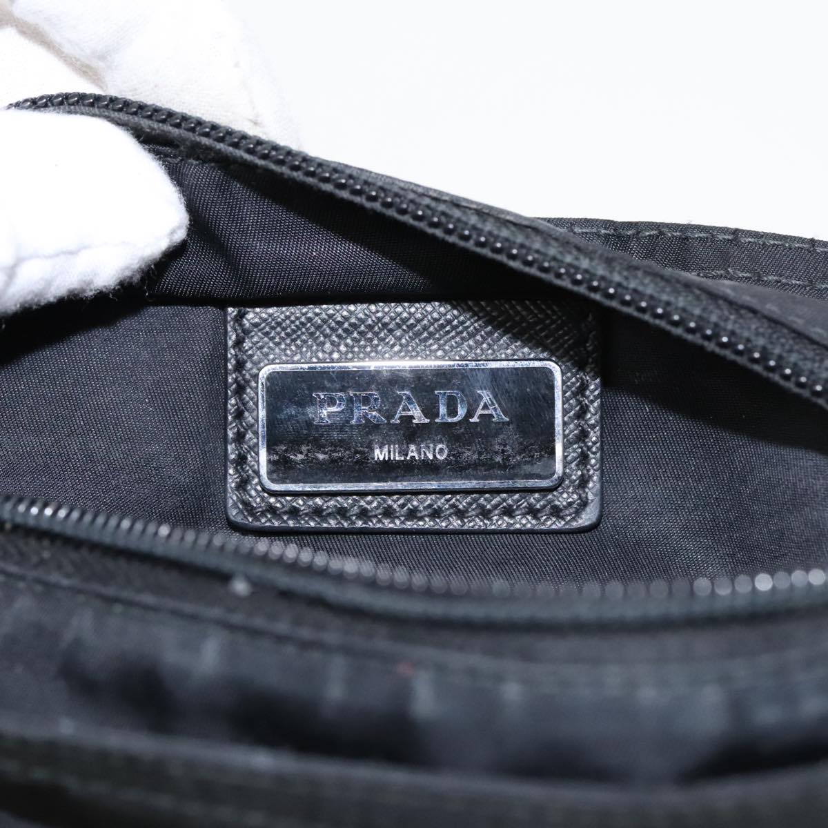 PRADA Shoulder Bag Nylon Black Silver Auth 95787