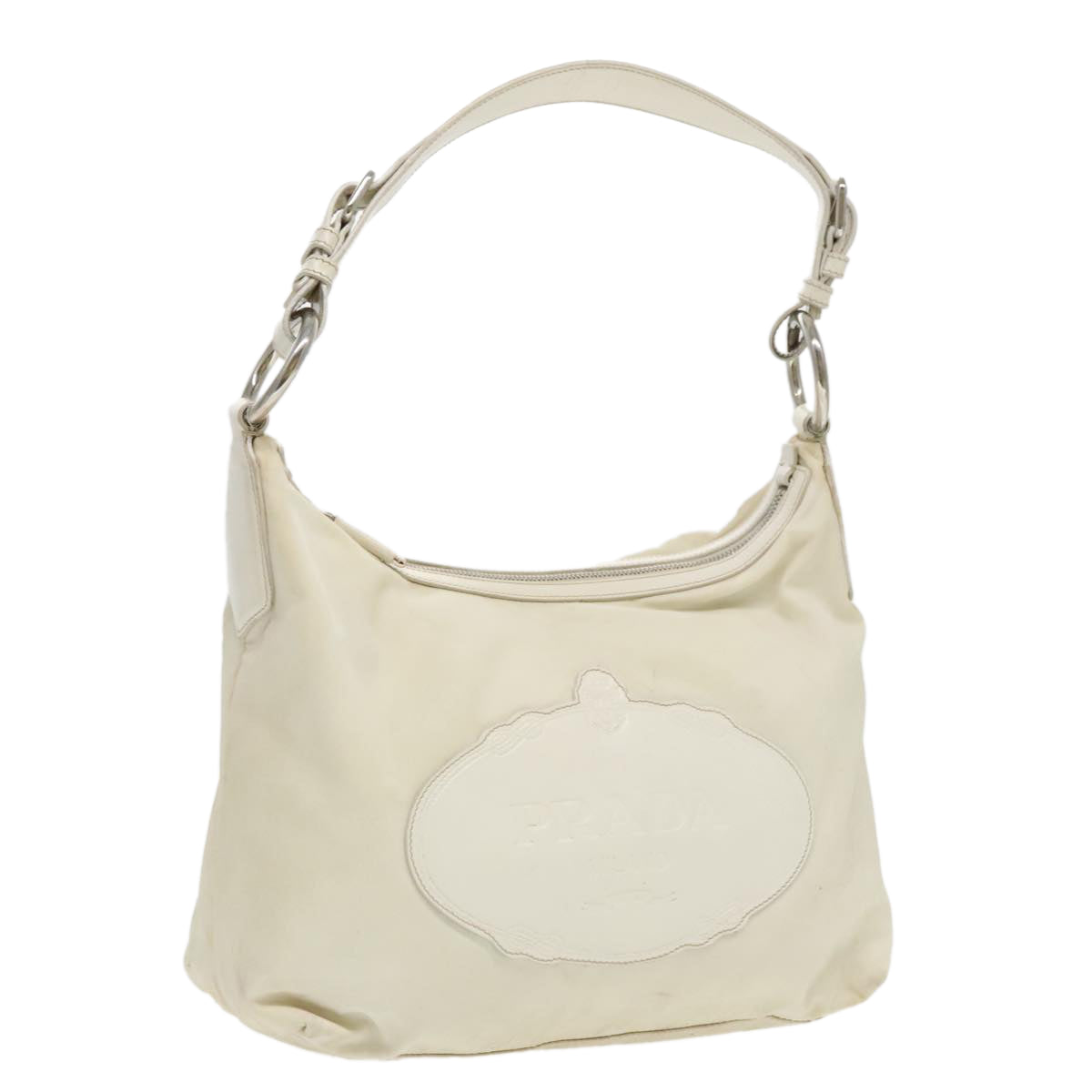 PRADA Shoulder Bag Nylon White Silver Auth 95796