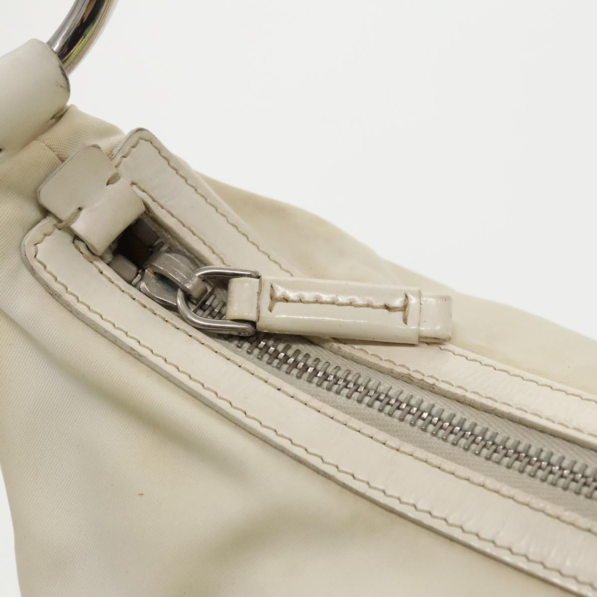 PRADA Shoulder Bag Nylon White Silver Auth 95796