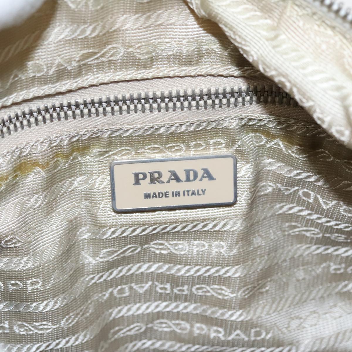 PRADA Shoulder Bag Nylon White Silver Auth 95796