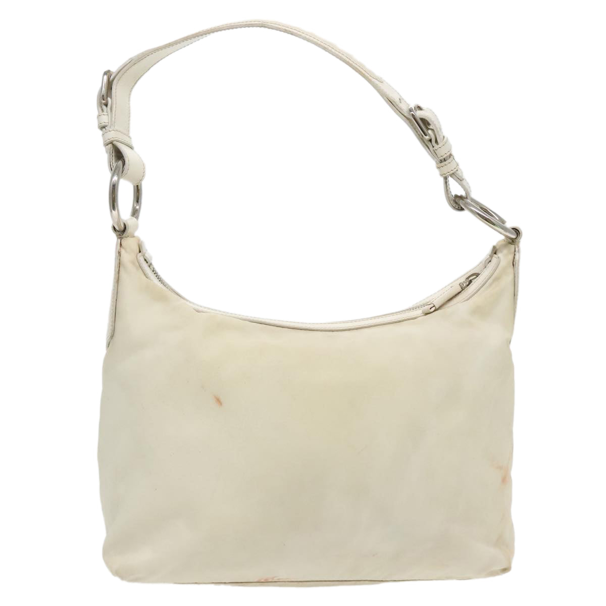 PRADA Shoulder Bag Nylon White Silver Auth 95796