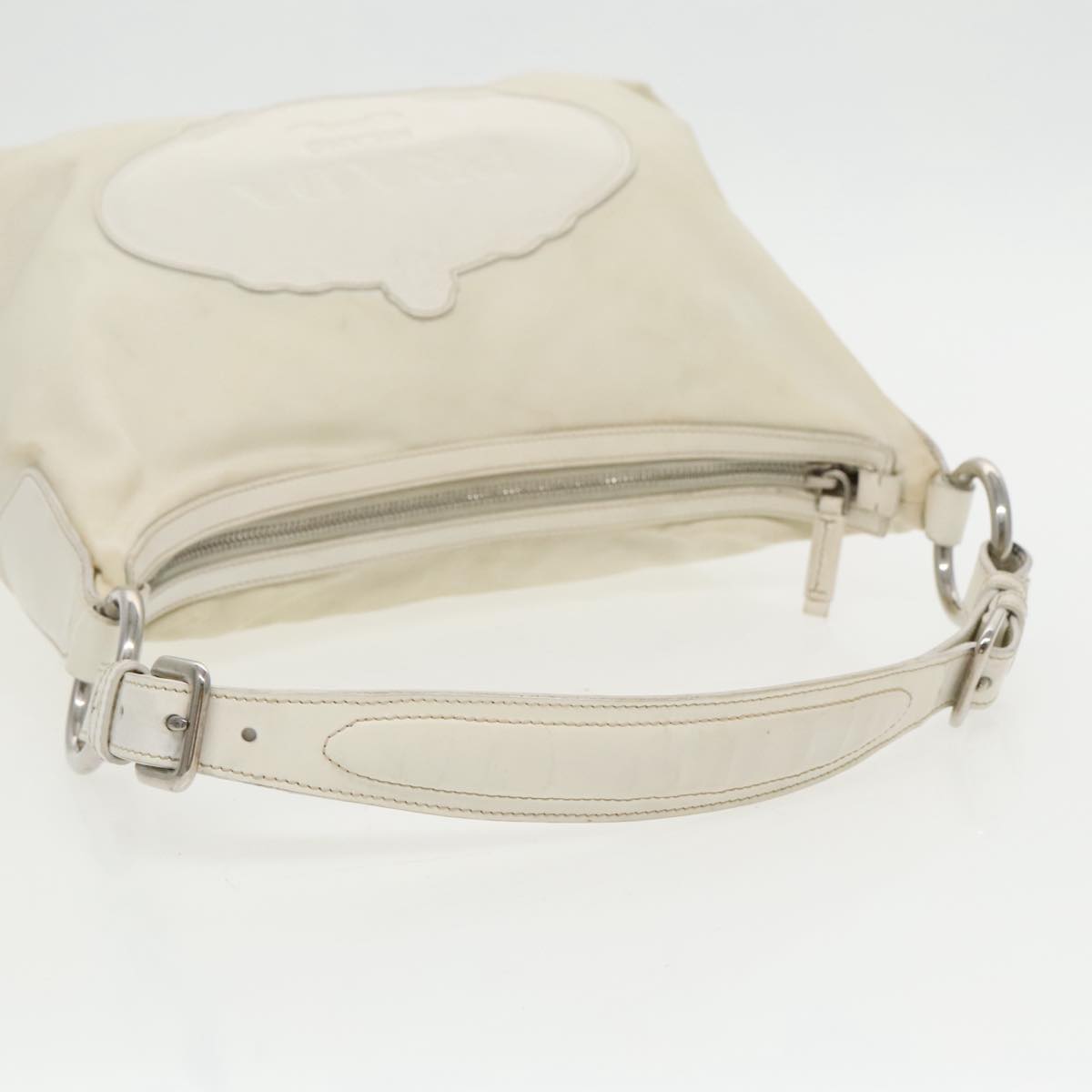 PRADA Shoulder Bag Nylon White Silver Auth 95796