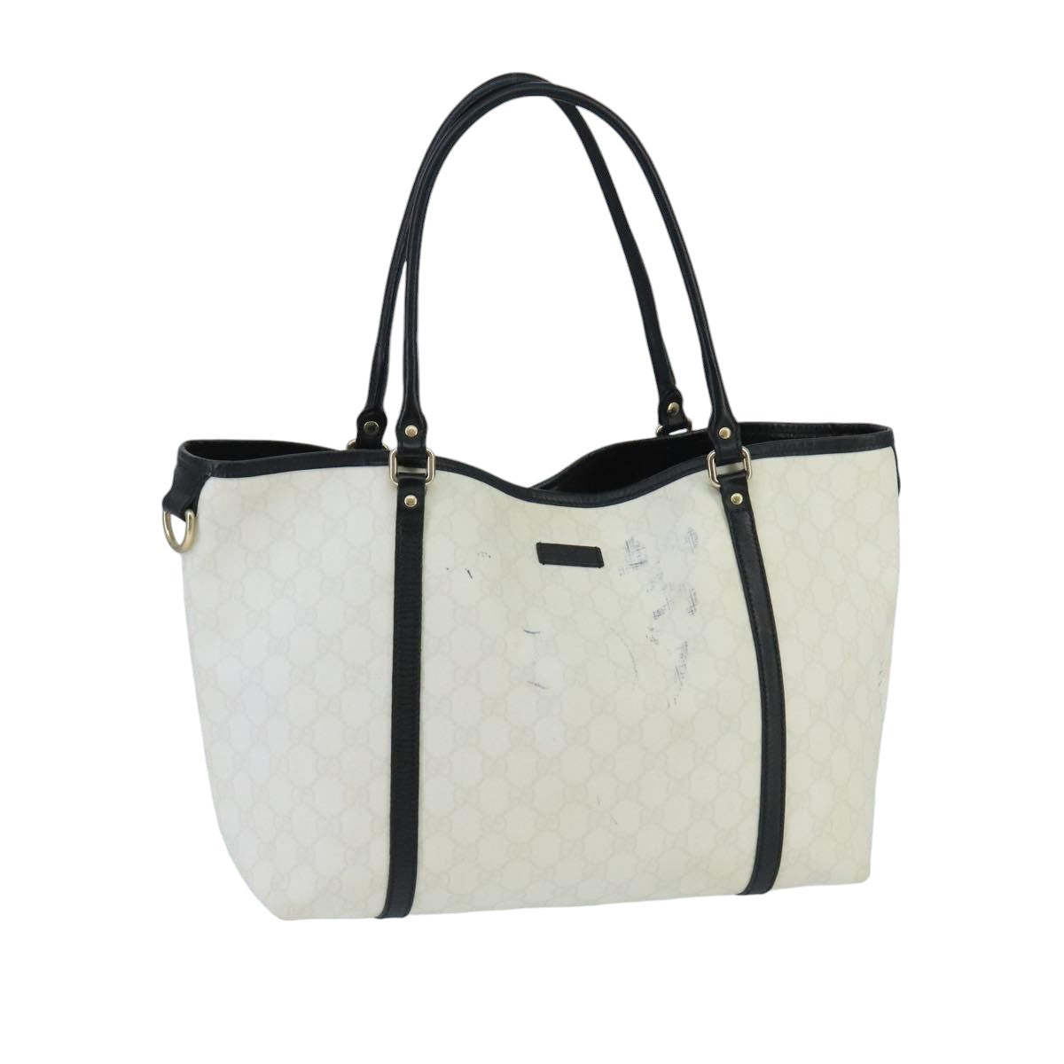 GUCCI GG Supreme Tote Bag PVC Gold White 197953 Auth 95798