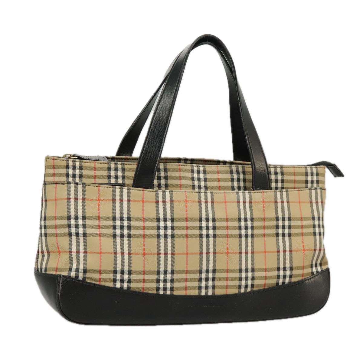 BURBERRY Nova Check Hand Bag Canvas Leather Black Beige Auth 95803