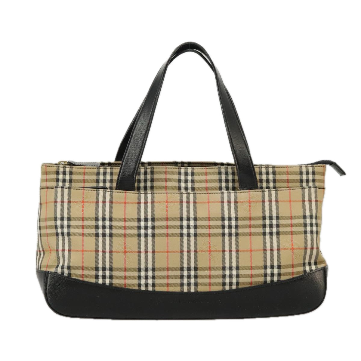 BURBERRY Nova Check Hand Bag Canvas Leather Black Beige Auth 95803