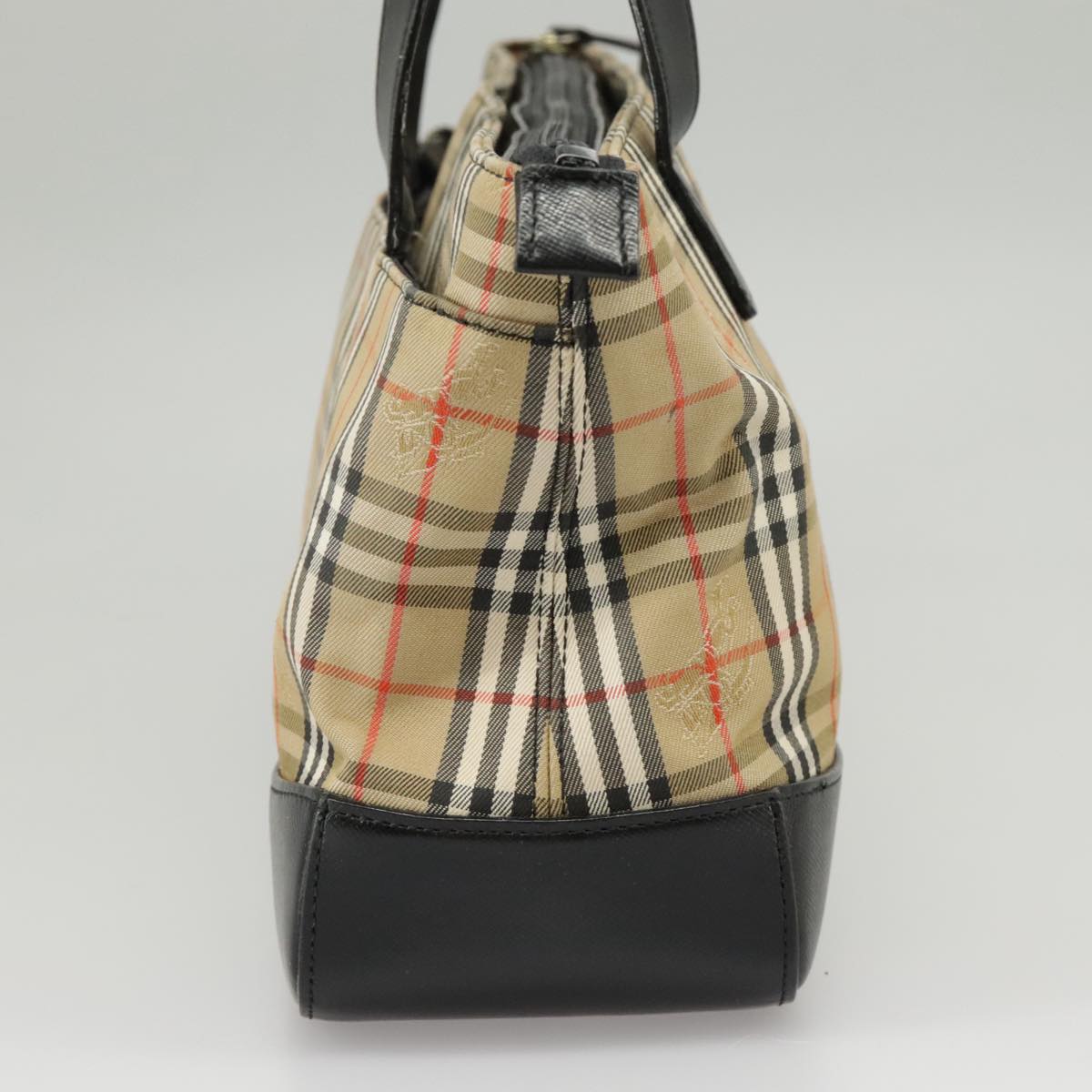 BURBERRY Nova Check Hand Bag Canvas Leather Black Beige Auth 95803