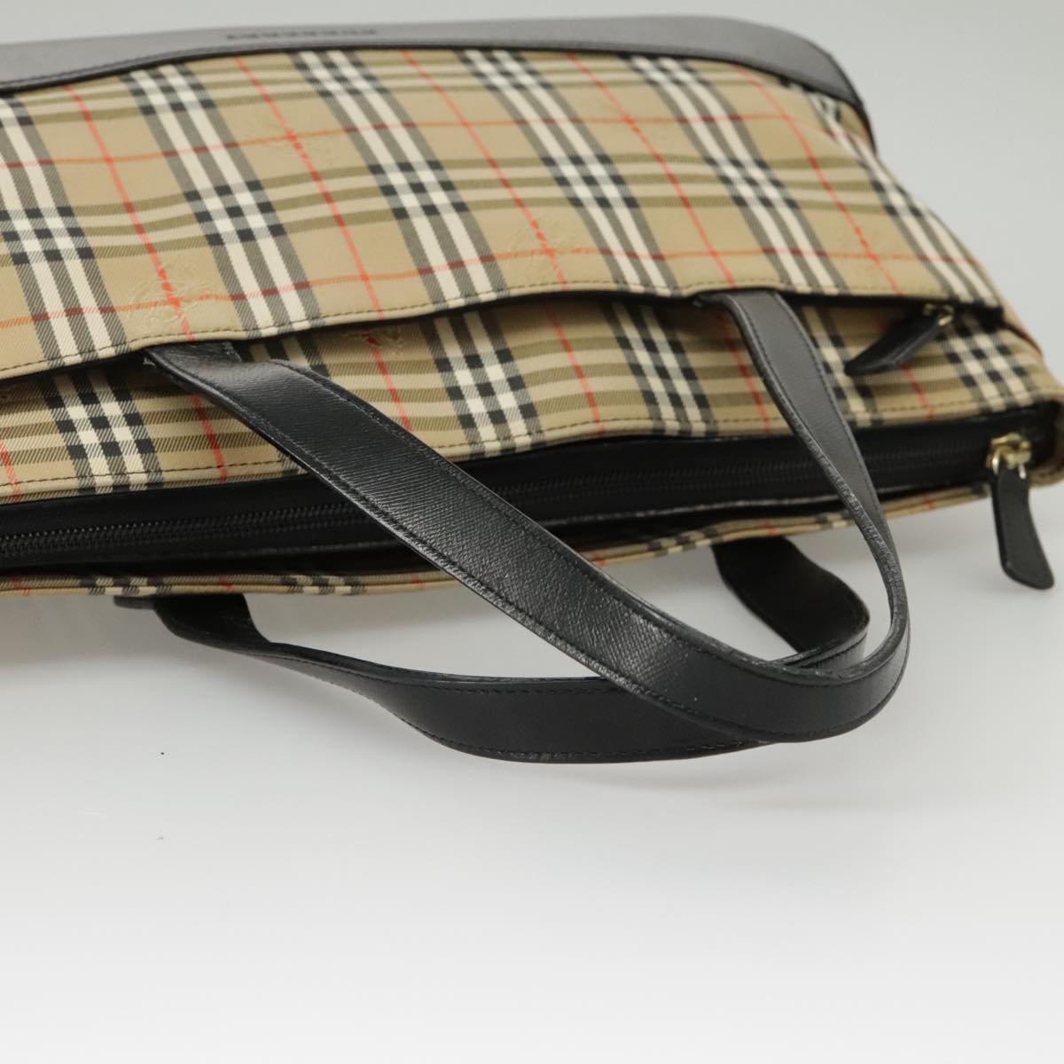 BURBERRY Nova Check Hand Bag Canvas Leather Black Beige Auth 95803