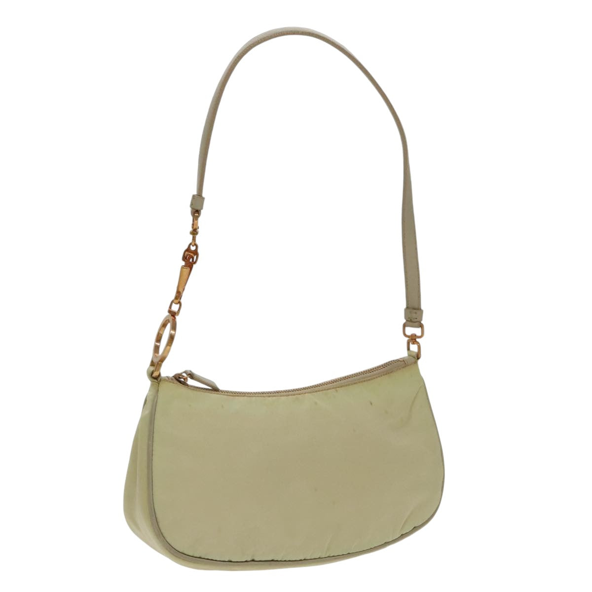 PRADA Shoulder Bag Nylon Cream Gold Auth 95818