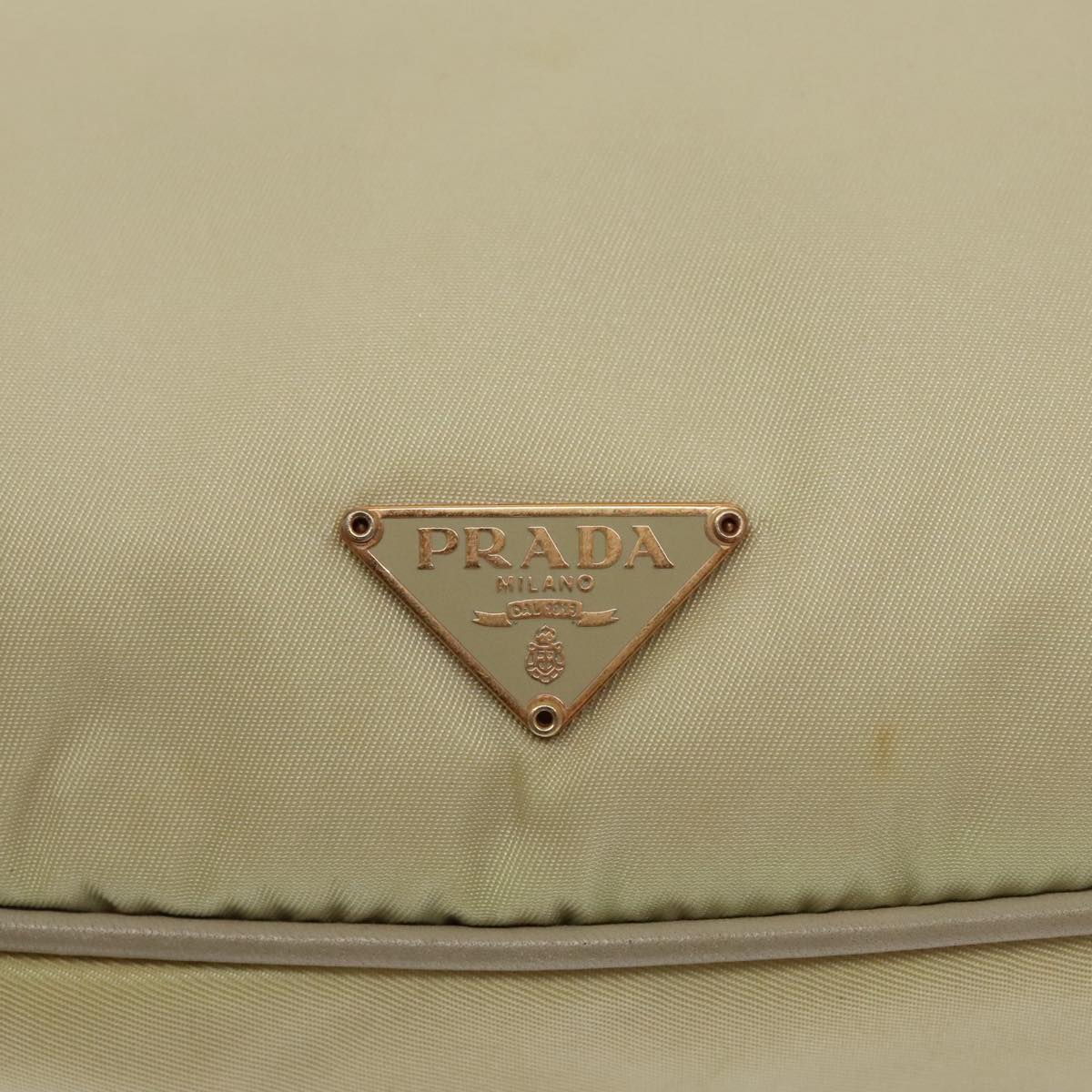 PRADA Shoulder Bag Nylon Cream Gold Auth 95818