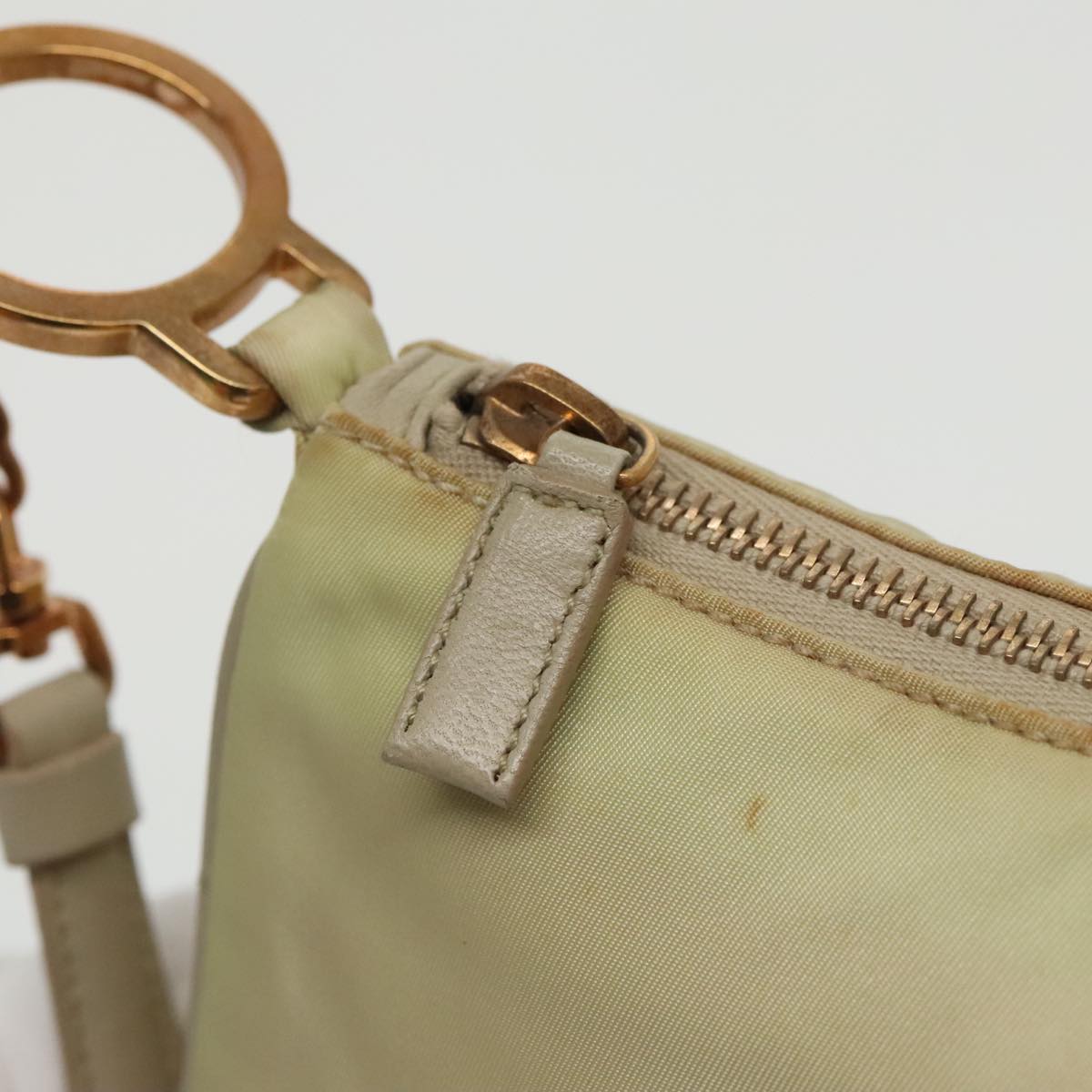 PRADA Shoulder Bag Nylon Cream Gold Auth 95818