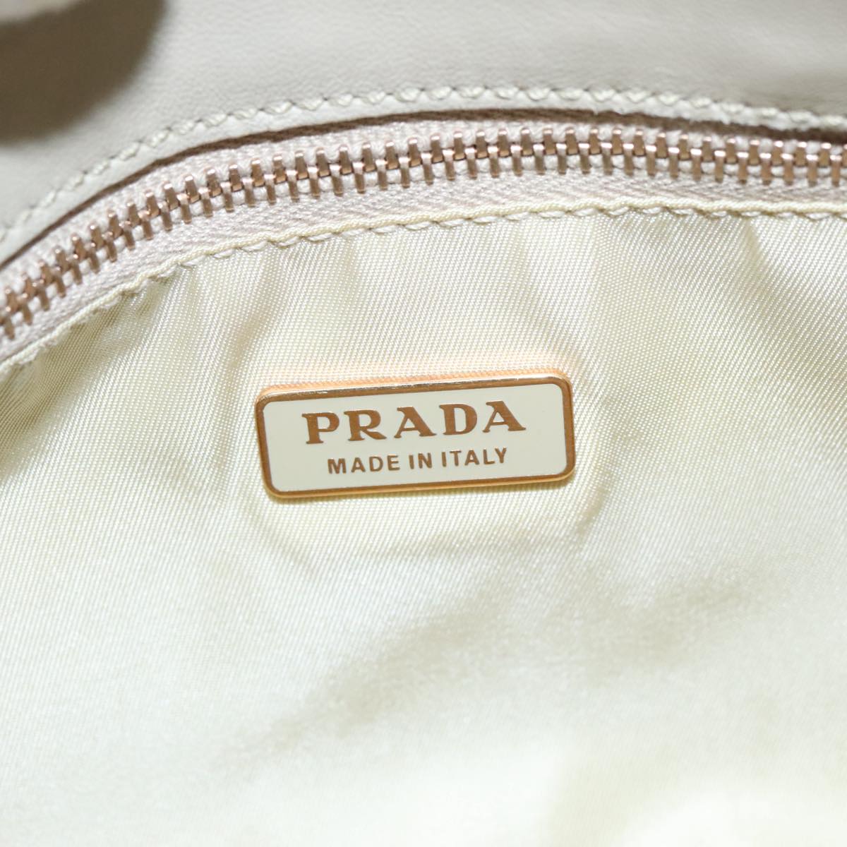 PRADA Shoulder Bag Nylon Cream Gold Auth 95818