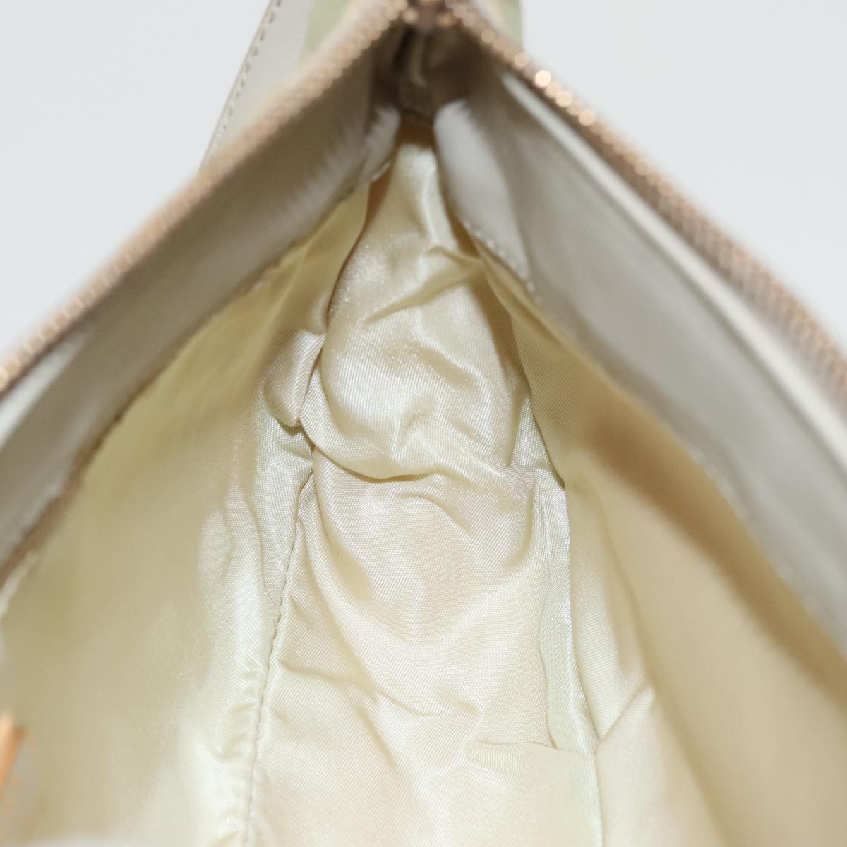 PRADA Shoulder Bag Nylon Cream Gold Auth 95818