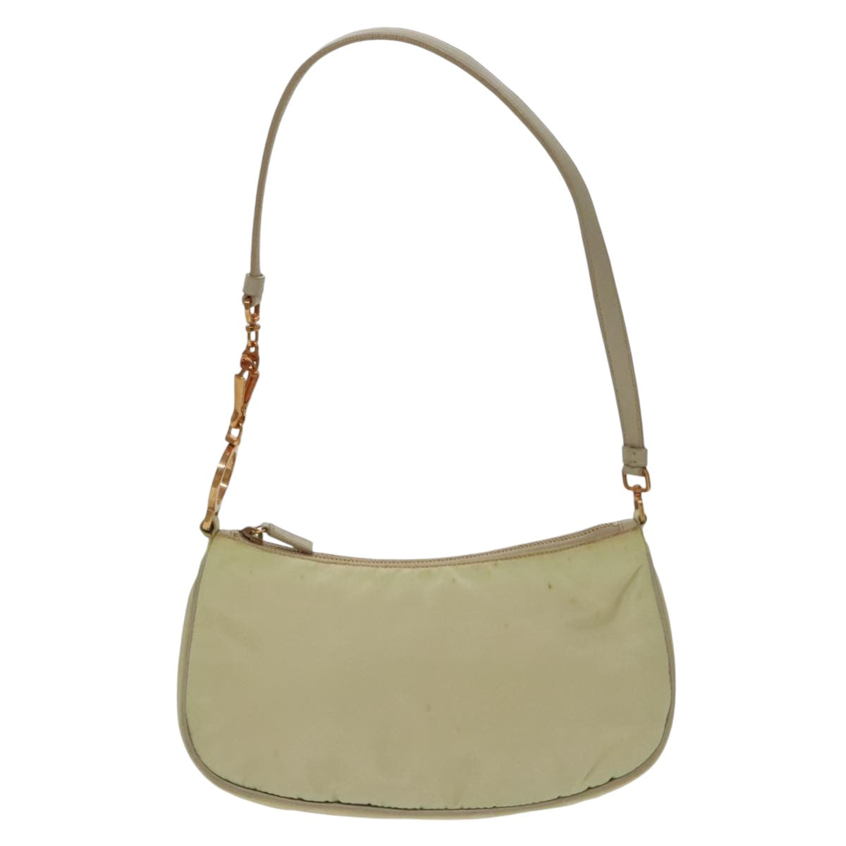 PRADA Shoulder Bag Nylon Cream Gold Auth 95818