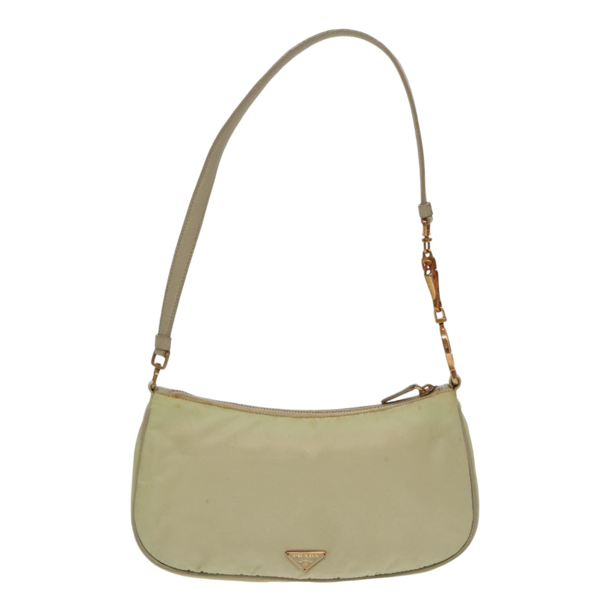 PRADA Shoulder Bag Nylon Cream Gold Auth 95818 - 0