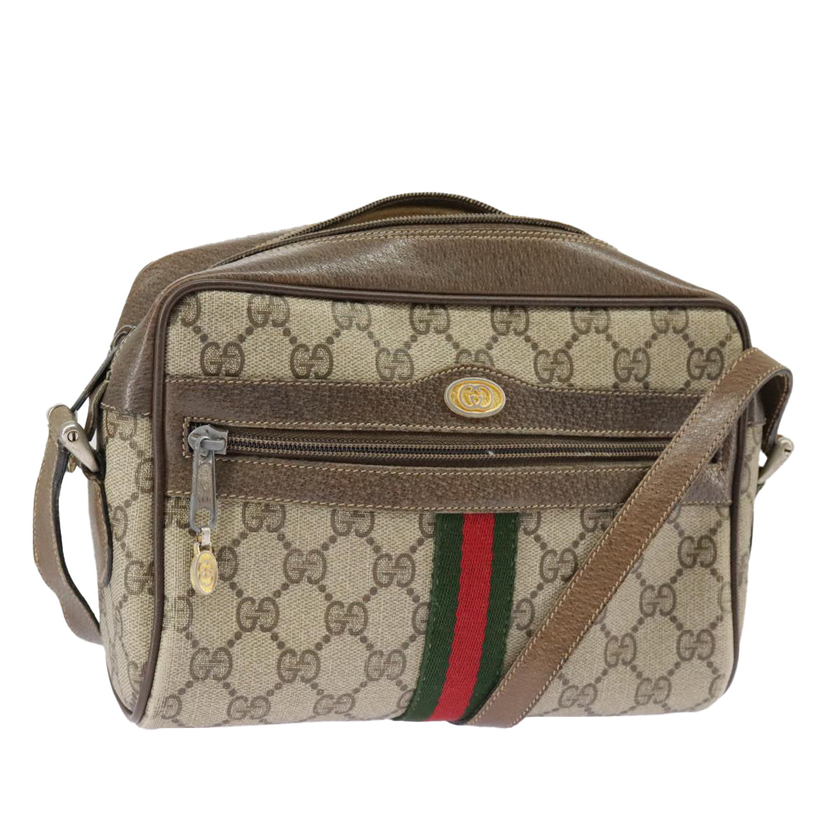 GUCCI GG Supreme Web Sherry Line Shoulder Bag PVC Beige 56 02 004 Auth 95827