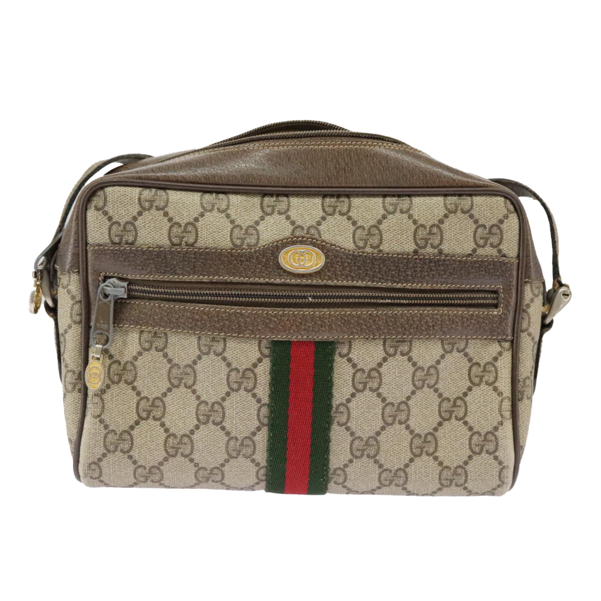 GUCCI GG Supreme Web Sherry Line Shoulder Bag PVC Beige 56 02 004 Auth 95827