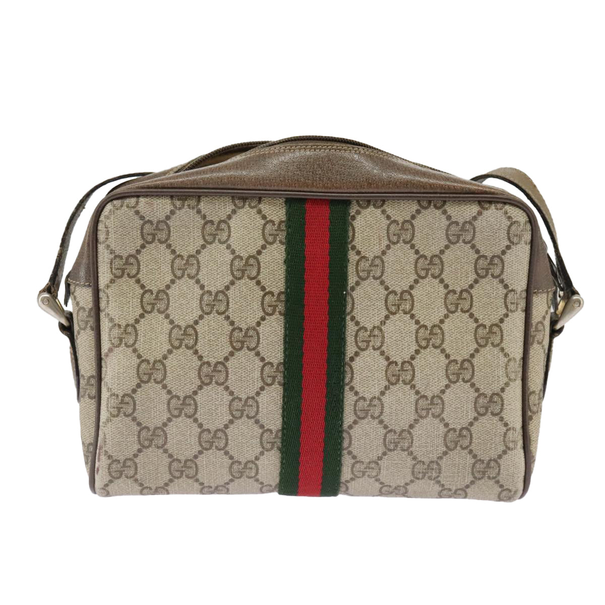 GUCCI GG Supreme Web Sherry Line Shoulder Bag PVC Beige 56 02 004 Auth 95827 - 0