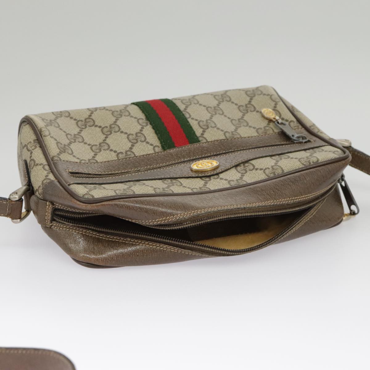 GUCCI GG Supreme Web Sherry Line Shoulder Bag PVC Beige 56 02 004 Auth 95827