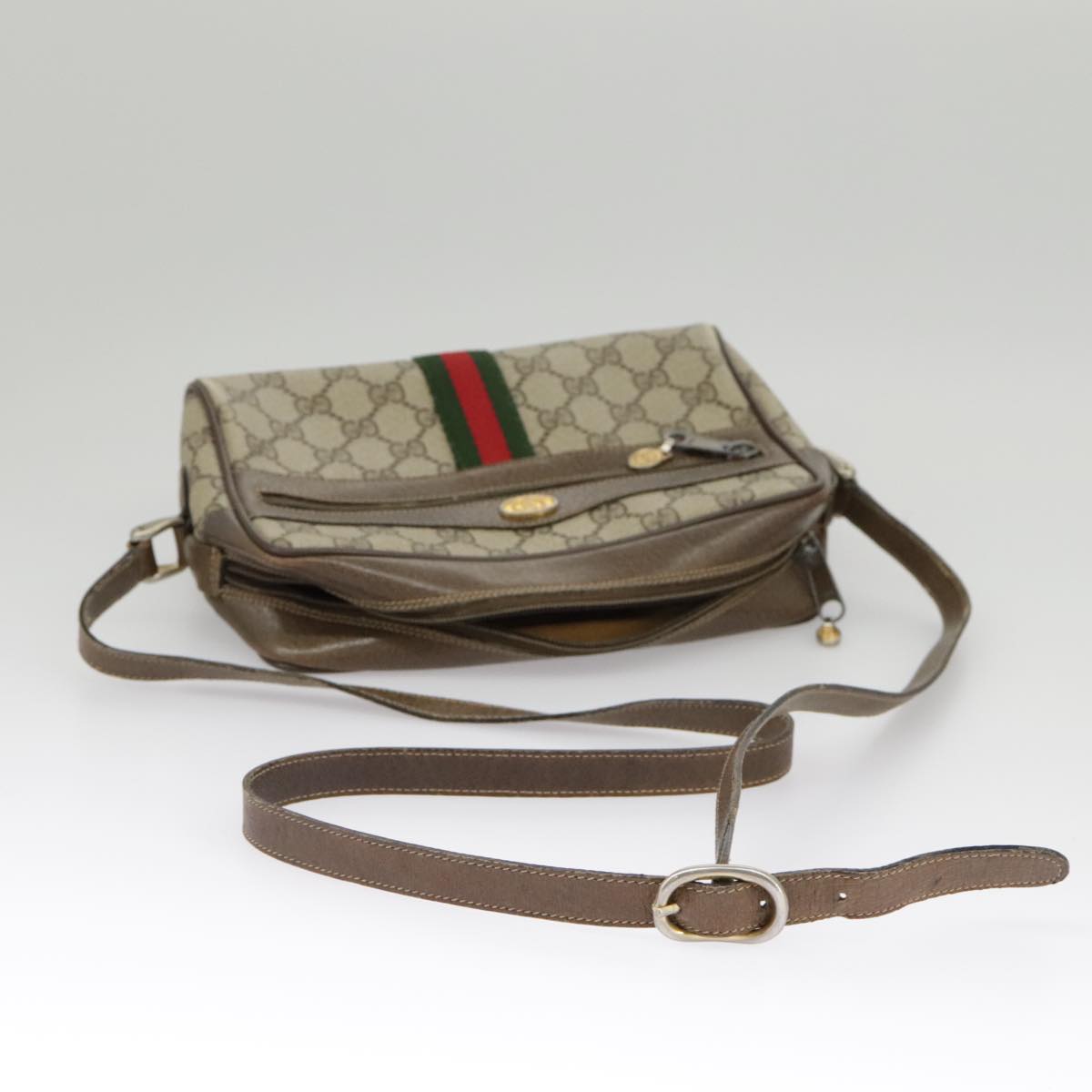 GUCCI GG Supreme Web Sherry Line Shoulder Bag PVC Beige 56 02 004 Auth 95827