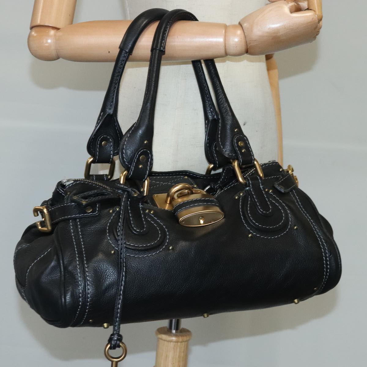 Chloe Paddington Hand Bag Leather Black Auth 95844