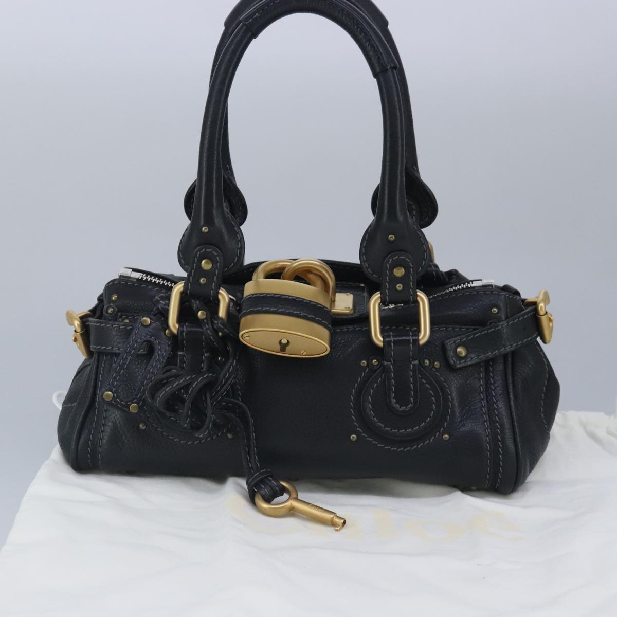 Chloe Paddington Hand Bag Leather Black Auth 95845