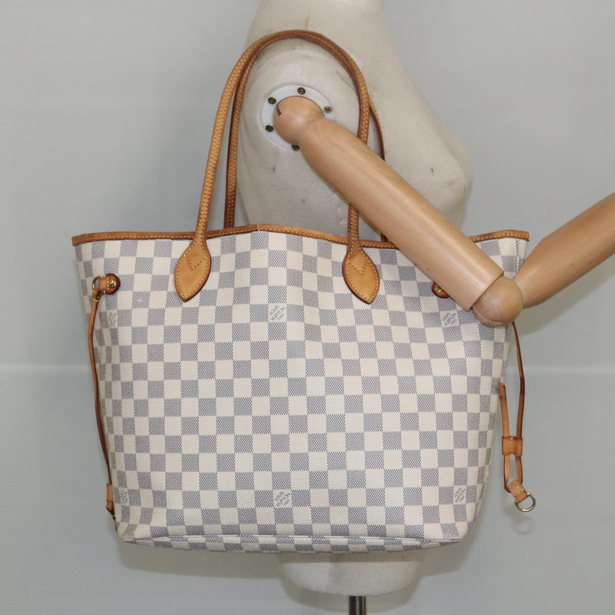 LOUIS VUITTON Damier Azur Neverfull MM Tote Bag N51107 LV Auth 95847