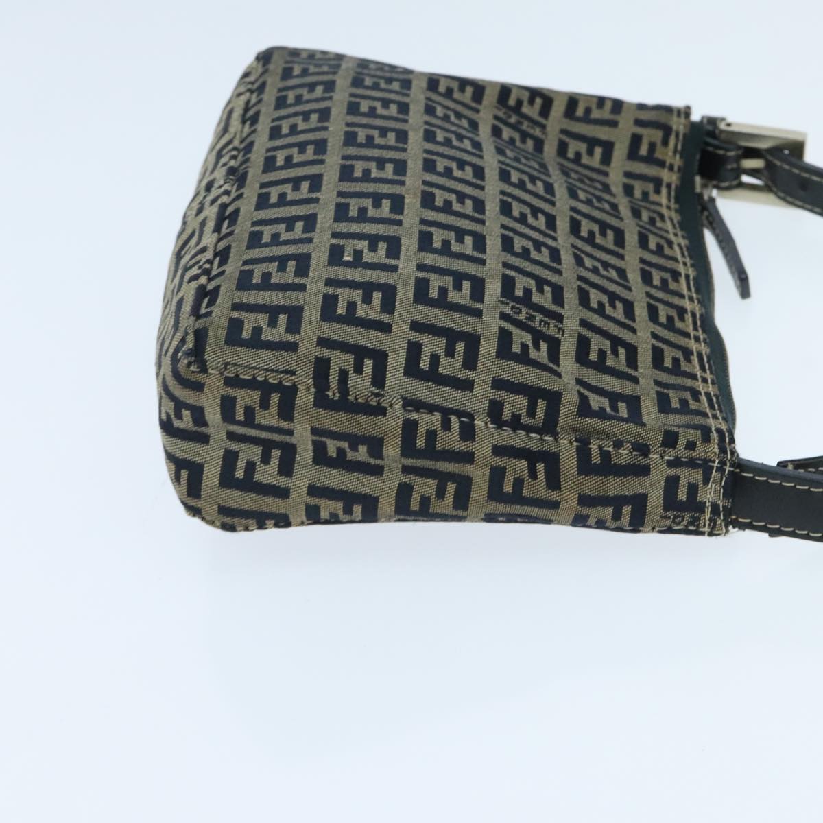 FENDI Zucchino Canvas Accessory Pouch Navy Silver Auth 95850