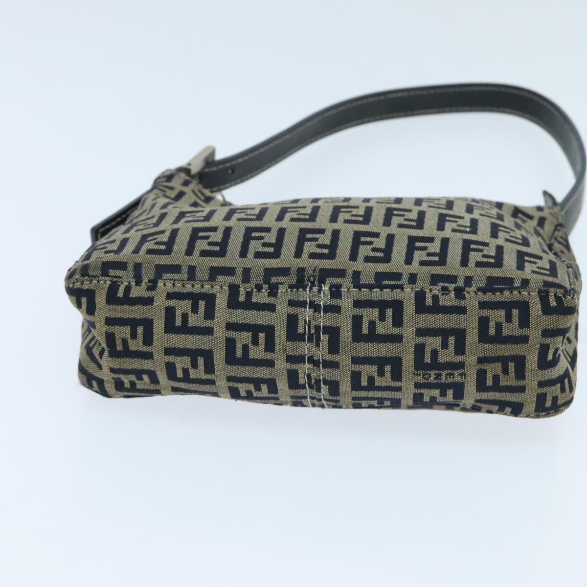 FENDI Zucchino Canvas Accessory Pouch Navy Silver Auth 95850