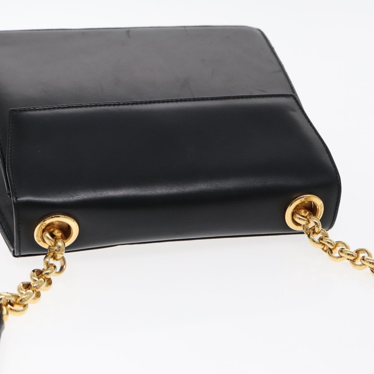 Salvatore Ferragamo Chain Shoulder Bag Leather Black Auth 95853