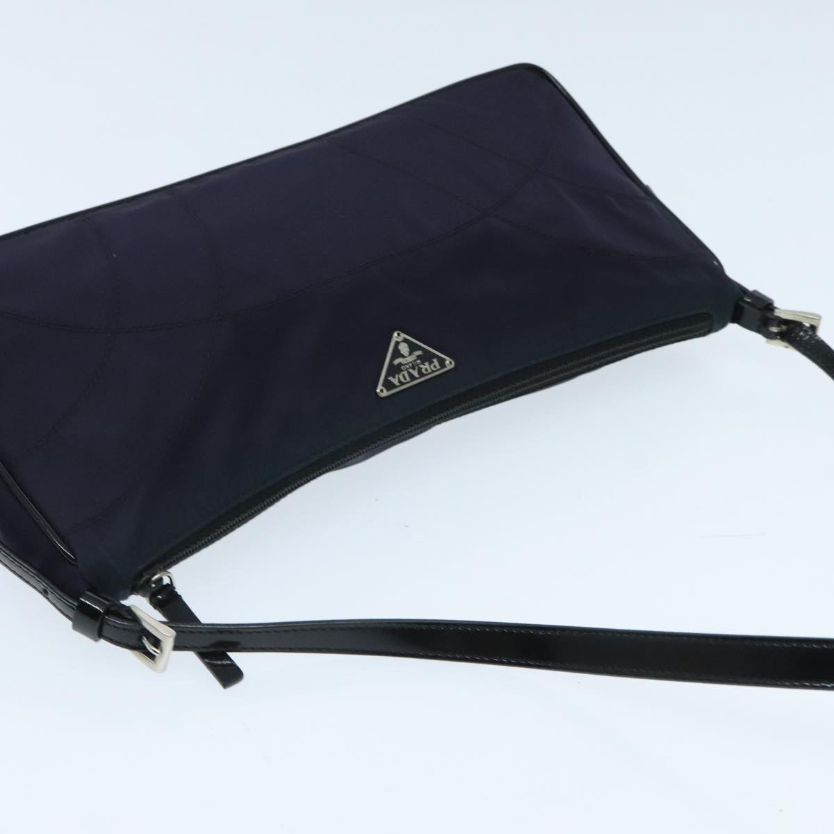 PRADA Shoulder Bag Nylon Silver Navy Auth 95858