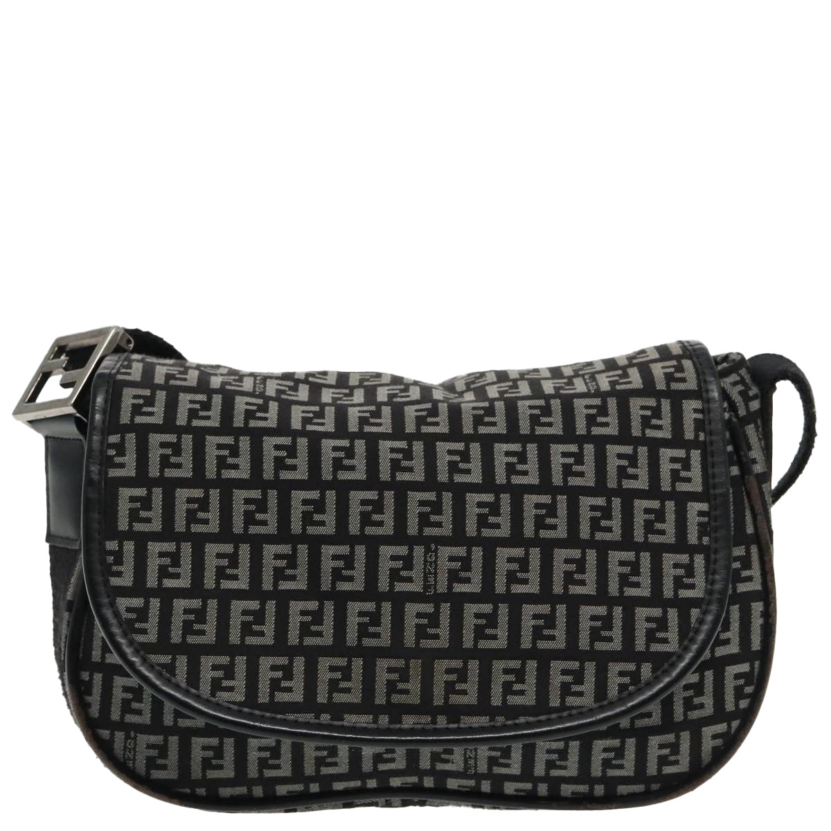 FENDI Zucchino Canvas Shoulder Bag Black Auth 95866