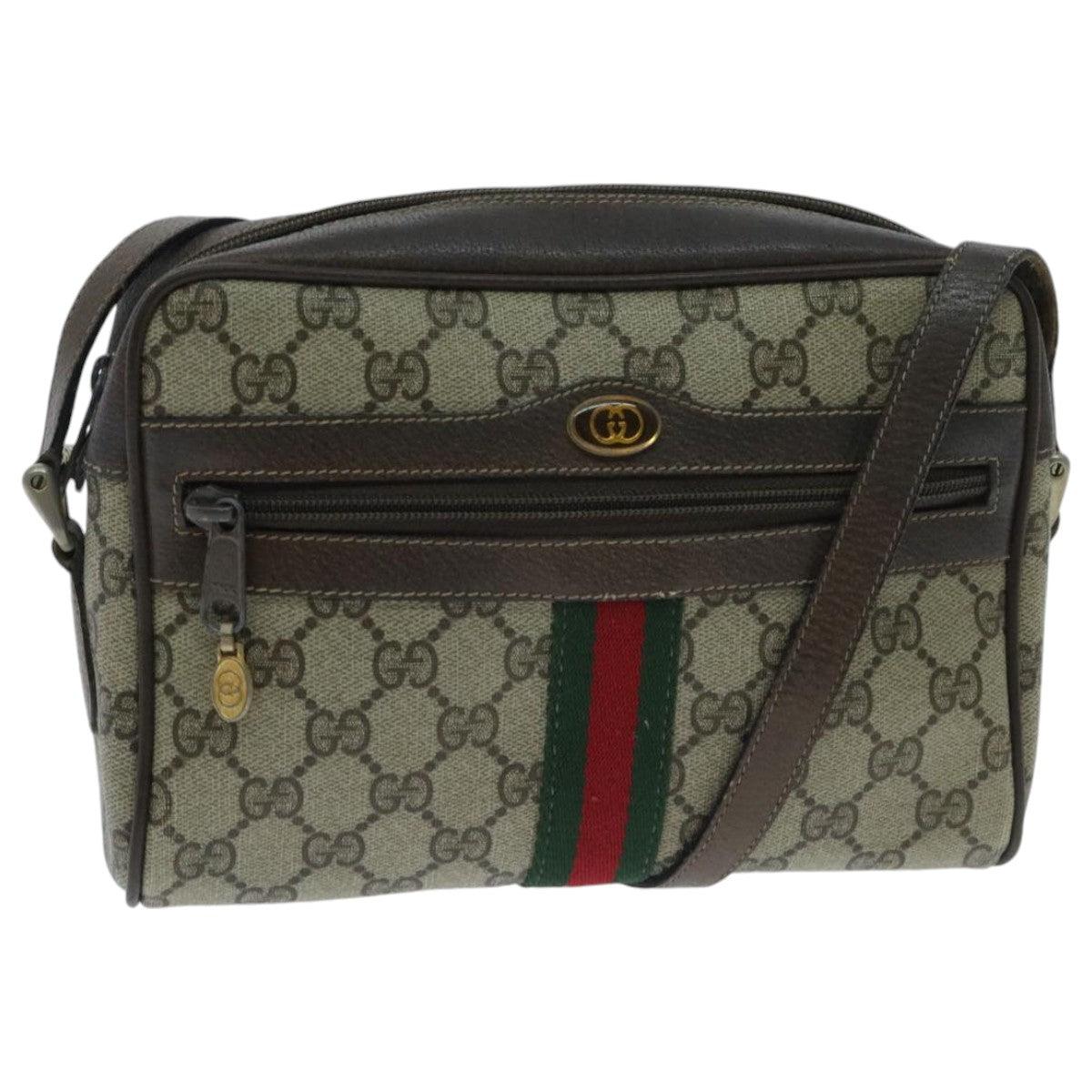 GUCCI GG Supreme Shoulder Bag PVC Beige Green Red Auth 95895