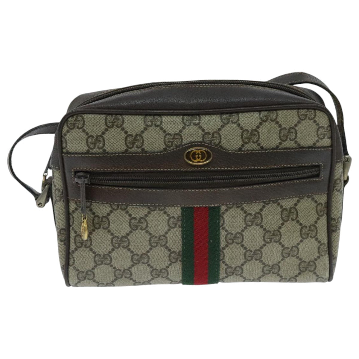 GUCCI GG Supreme Shoulder Bag PVC Beige Green Red Auth 95895