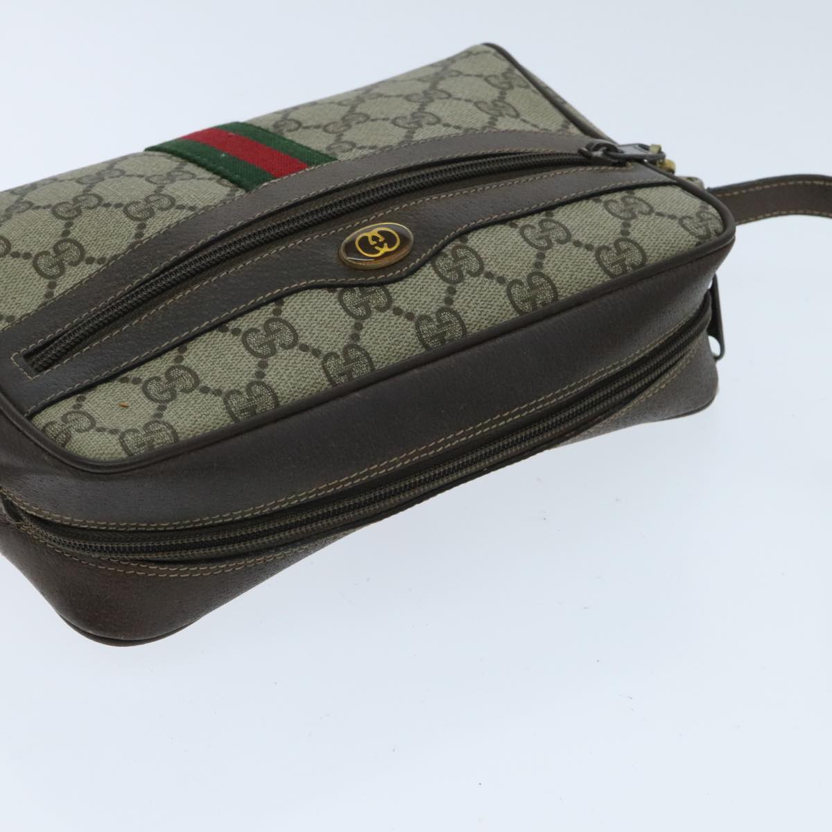 GUCCI GG Supreme Shoulder Bag PVC Beige Green Red Auth 95895