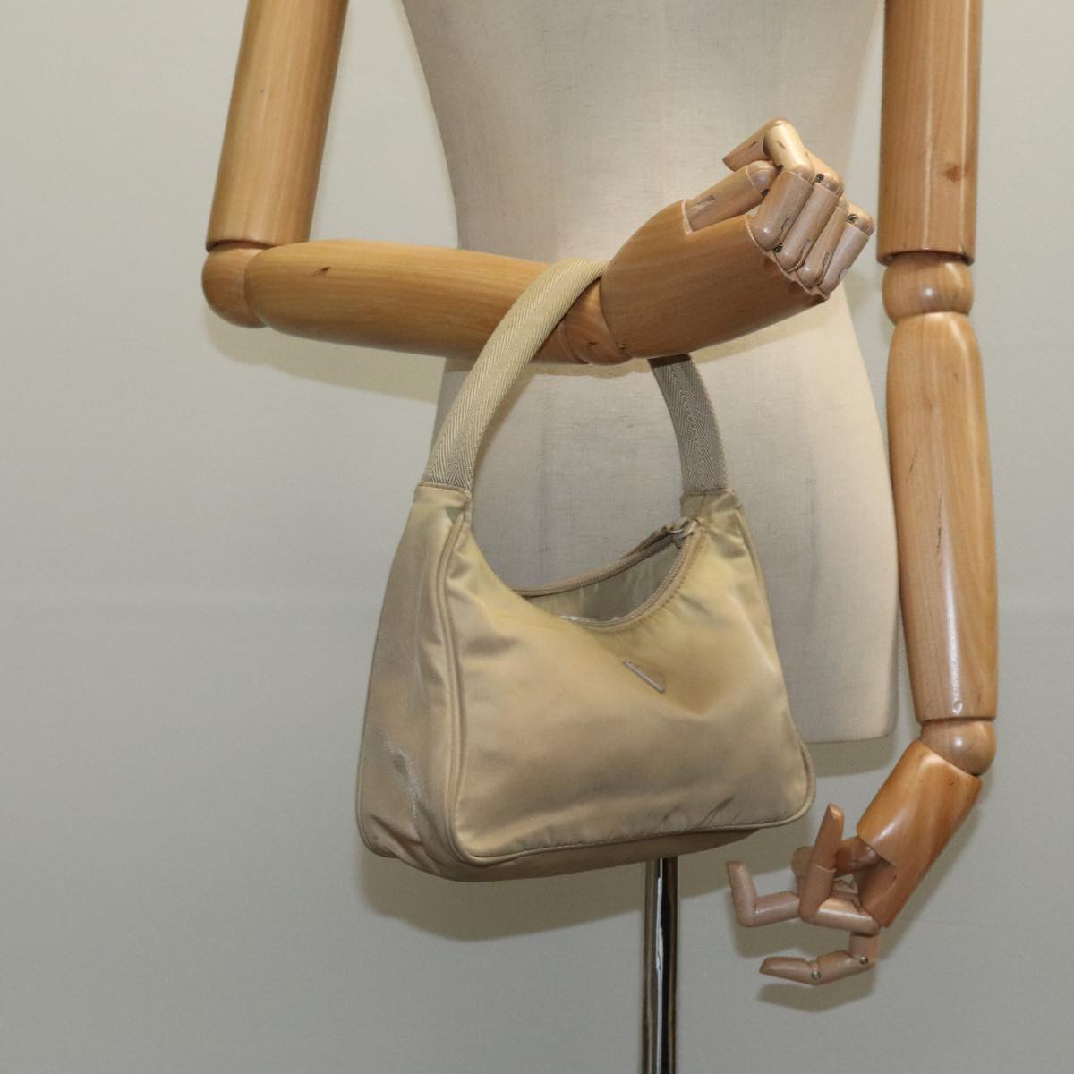 PRADA Hand Bag Nylon Beige Auth 95899