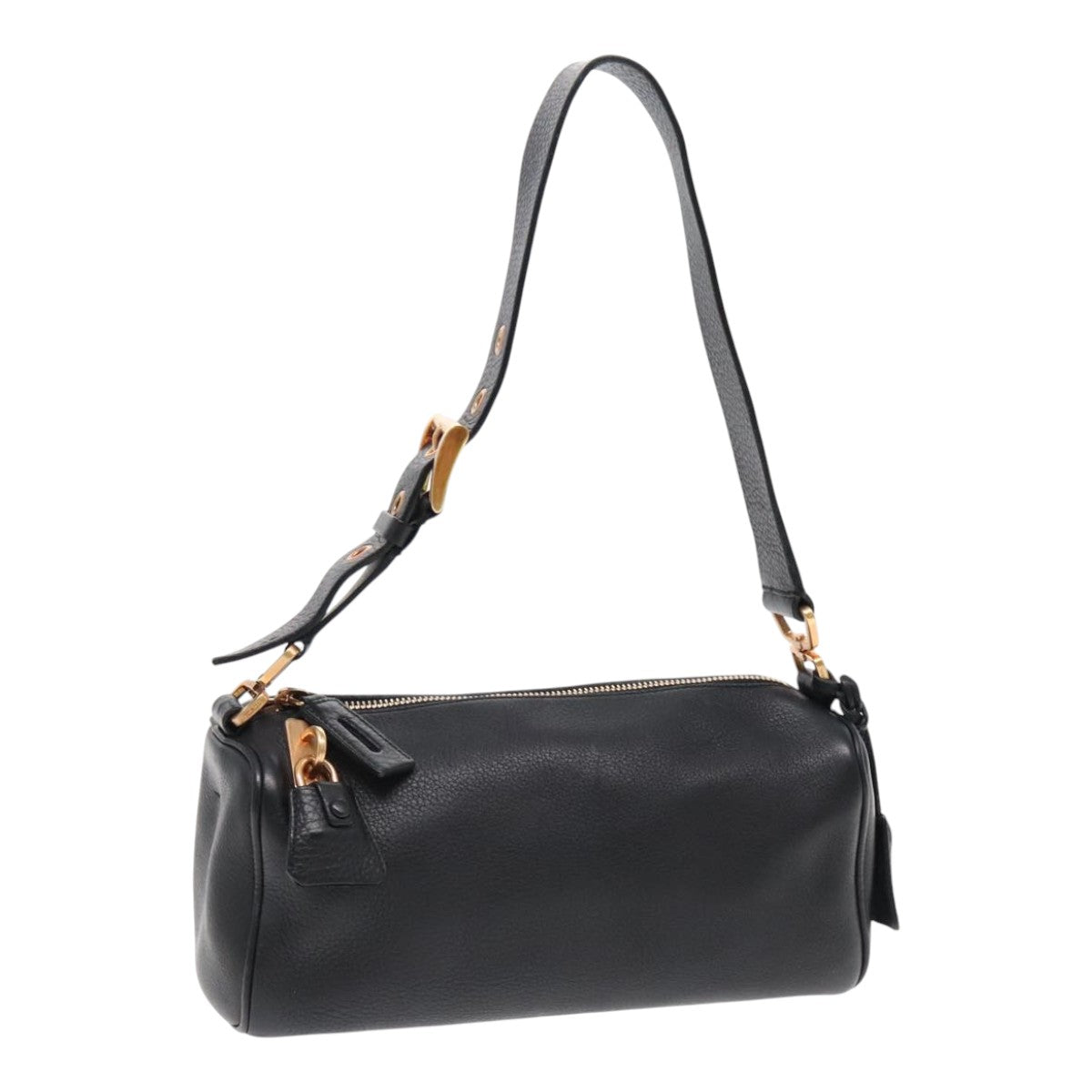 PRADA Shoulder Bag Leather Black Gold Auth 95900