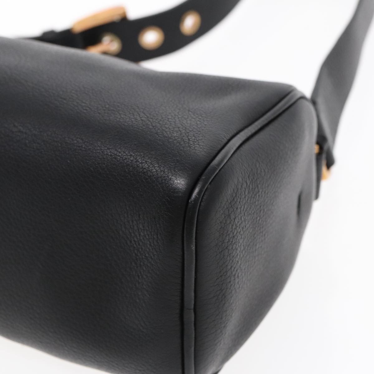 PRADA Shoulder Bag Leather Black Gold Auth 95900