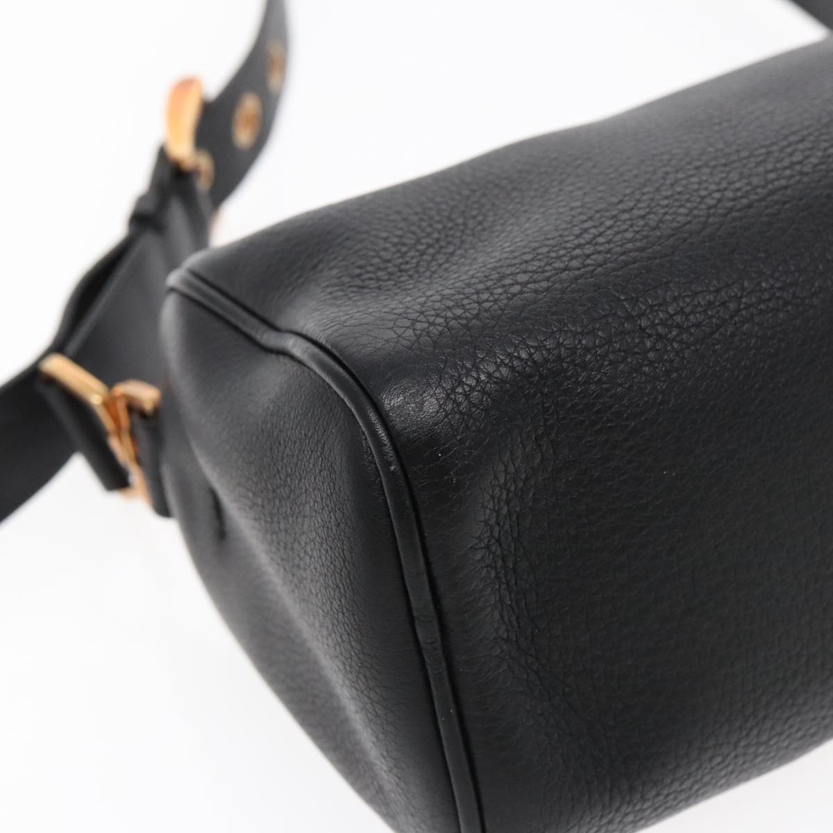 PRADA Shoulder Bag Leather Black Gold Auth 95900